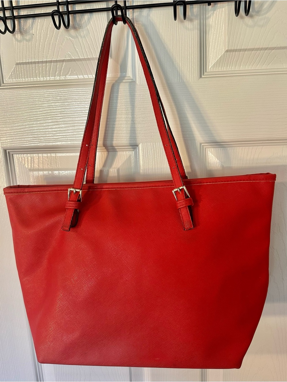Michael Kors Red Saffiano Leather Tote with MK Charm 11tallx15wide - Picture 7 of 15